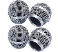SOVNSG 4PCS Silver Microphone Ball Head, Replacement Steel Mesh Grille Heads with Inner Foam, Compatible Mic Grill for SM58/SM58S/SM58LC/BETA58/BETA58A