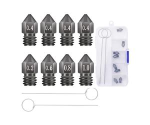 Sovol 8pcs 3D Printer Hardened Steel MK8 Nozzles, Upgraded Tungsten All Metal Extruder Nozzles 0.2mm, 0.4mm, 0.6mm, 0.8mm, 1mm for Ender 3 Ender 3 V2 Ender 3 Pro CR-10