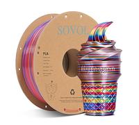 Sovol Silk PLA Filament Rotated Tri Color Co-Extrusion 1.75mm 1kg(2.2lbs) Fast Change 3D Printer Filament, Matte Red Gold Blue 3 in 1 Coextrusion PLA Material +/-0.03mm