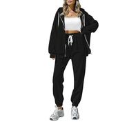 Sovoyontee Women's Tracksuit Zip Up Hoodie Sweatsuits 2-Piece Jogger Sets with Pockets, 145 Black, L
