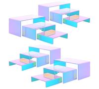 SOVQUEST 6 PCs Risers Display Stands 3 Tiers Desktop Acrylic Shelves Cake Dessert Holder Products Stand for Collectibles Shoes Jewels Pop Figure (Iridescent2)