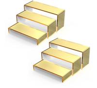SOVQUEST Acrylic Display Risers Gold Mirror Finish Tiered Shelf 2 Sets 3 Tier Step Rack for Kitchen Counter Space Saving Storage Organizer for Cupcake Stand Perfume Holder Jewelry Showcase (Gold)