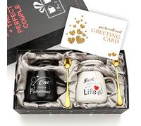 Sovyime One Great Fisherman, Best Catch of His Life Coffee Couple Mugs Gift Set - Unique Engagement Wedding Gift for Couples - Funny Idea for Lovers Friends Valentine's Day Gifts - 15 OZ