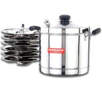 Sowbaghya Induction Base Stainless Steel Idli Maker, Idly Cooker Pot, Induction and Gas Stove Compatible Idli Maker - 6 Plates (Silver)