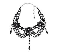 SoWest 20s Vintage Beaded Choker Necklace - Black Gothic Victorian Gatsby Style Necklace | Burlesque Moulin Fancy Dress Jewelry for Party, Halloween, Wedding & Retro Events