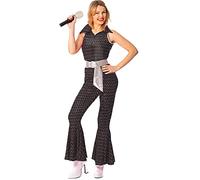 SoWest 70s Disco Costume, Shiny Sequin Dance Party Jumpsuit, Adult Fancy Dress Retro Costumes with Belt for Stage Performance and Halloween Themed Events, Black - L