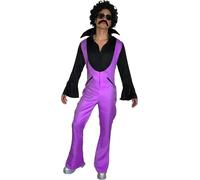 SoWest 70s Disco Jumpsuit Costume for Men - Retro 1970s Fancy Dress Outfit with Purple Jumpsuit & Mock Black Shirt | 70s Disco Party, Halloween & Stage Performance Costume - XL