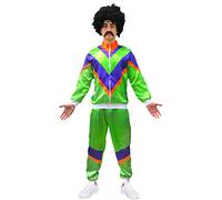 SoWest 80s Green Shell Suit Fancy Dress Bundle - Unisex Jacket, Trousers with Wig & Moustache | 80s Disco, Party, Carnival, Theme Parties for 1980s Dress Up Costume - 2XL