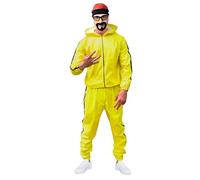 SoWest 90s Rapper Fancy Dress Costume - Yellow Tracksuit, Hat, Beard & Glasses | 90s Hip-Hop Outfit for Stag Do, Halloween & Retro Party Cosplay Costumes - XL