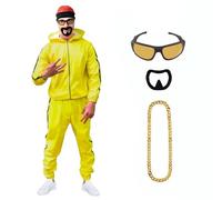 SoWest 90s Rapper Fancy Dress Costume - Yellow Tracksuit, Hat, Sunglasses, Gold Chain, Beard & Glasses | 90s Gangster Outfit for Stag Do, Halloween & Cosplay - XL