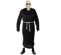 SoWest Adult Gothic Uncle Halloween Costume - Hooded Black Robe with White Rope Belt, Bald Cap & Face Paint | Medieval Friar Priest Fancy Dress Outfit for Men, Cosplay & Stag Nights - XL
