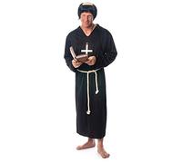 SoWest Adult Mens Monk Friar Halloween Costume, Monk Robe Medieval.Adults Monk Costume - Black Robe, White Belt, Gold Cross, Monk Wig - Adults