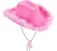 SoWest Cowgirl Hat Cowboy Hats for Women Fluffy Feather Brim Cowboy Hat for Holiday,Costume Party,Play Dress Up,Halloween Cosplay