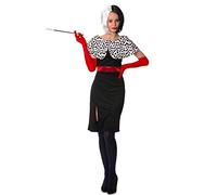 SoWest Evil Dog Lady Queen Witch Costume with Spotted Shrug - Black Witch Villain Dress for Women | Adult Gothic Outfit for Halloween, World Book Day, Cosplay