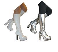 SoWest Fancy Dress gogo Platform super hero Party 60s 70s Retro Boots White or Silver