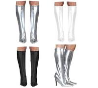 SoWest GoGo White Boot Covers - Women’s 60s 70s Hippie Fancy Dress Accessory | Retro Pop Star Tight Fit Boots Cover for Disco | Adults Footwear for Halloween Party
