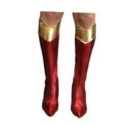 SoWest GoGo Women’s Superhero Boot Covers - 60s 70s Red & Gold Hippie Fancy Dress Accessory for Halloween Party | Retro Disco Movie Star Boots Tops Cover for Heels or Flat Shoes