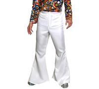 SoWest Men’s 60s 70s Flared Trousers - Retro Disco Fancy Dress Pants for Groovy Theme Parties, Hippie Events & Vintage Dance Nights | Adult Bell Bottom Costume Wear, White - M