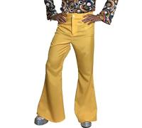 SoWest Men’s 60s 70s Flared Trousers - Retro Disco Fancy Dress Pants for Groovy Theme Parties, Hippie Events & Vintage Dance Nights | Adult Bell Bottom Costume Wear, Yellow - M