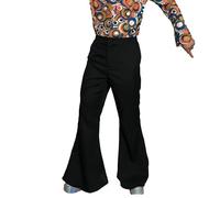 SoWest Men’s 60s 70s Flared Trousers - Retro Disco Fancy Dress Pants for Groovy Theme Parties, Hippie Events & Vintage Dance Nights | Adult Bell Bottom Costume Wear, Black - XL