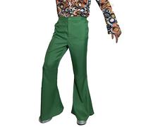 SoWest Men’s 60s 70s Flared Trousers - Retro Disco Fancy Dress Pants for Groovy Theme Parties, Hippie Events & Vintage Dance Nights | Adult Bell Bottom Costume Wear, Green - M