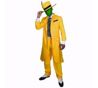 SoWest Men’s 90s Fancy Dress Costume - Yellow Jacket, Trousers, Hat & Tie Complete Set | 4-Piece Retro Movie Style Outfit for Adults | Halloween & Cosplay Party Fun Suit - L