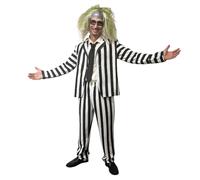 SoWest Men’s Black & White Striped Suit Costume - Adult Horror Fancy Dress Outfit with Jacket, Trousers & Wig | Halloween Comedy Ghost Character Cosplay for Adults - M