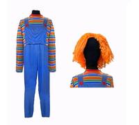 SoWest Men’s Halloween Killer Fancy Dress Costume - Horror Style Outfit with Blue Jumpsuit, Striped Top & Orange Wig | Scary Movie Cosplay for Adults | Crazy Family Matching Costumes