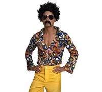 SoWest Men's 60s 70s Hippie Shirt - Retro Flower Power Fancy Dress Costume | Groovy Long Sleeve Shirt for 1960s 1970s Themed Parties, Festivals, Carnival & Decades Dress Up Events - L