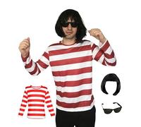 SoWest Men's Book Character Burger Costume Sets - World Book Day Costumes Bundle with T-Shirt, Black Wig & Glasses | Book W ancy Dress Party Outfit for Adult - S