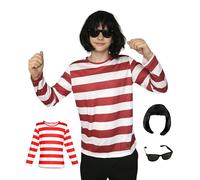 SoWest Men's Book Character Burger Costume Sets - World Book Day Costumes Bundle with T-Shirt, Black Wig & Glasses | Book W ancy Dress Party Outfit for Teens - M