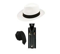 SoWest Men's Gangster 1920s Fancy Dress Costume - 3-Piece Set with Hat, Full-Size Tie, and Adjustable Braces | Roaring Twenties Outfit for Parties, Cosplay, Halloween