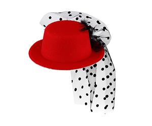 SoWest Mini Victorian Burlesque Top Hat Fascinator - Elegant Fancy Dress Accessory Red Hats with Feather & Ribbon | Vintage 1920s Flapper, Cabaret & Gothic Party Hairpiece for Women