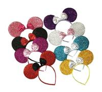 SoWest Mouse Ears Headband - One Light Pink Sequin Fancy Dress Accessory with Spotty Bow | Women’s Hen Night, Party & Costume Alice Band | Fun Mouse & Rat Cosplay Headwear for Adults