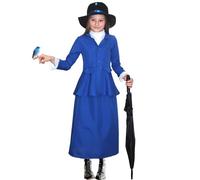SoWest Victorian Nanny Costume for Teens - Edwardian Fancy Dress Outfit with Blue Blazer with Ruffled Cuffs, Skirt, Mock Shirt & Hat | Magical Costumes Set for World Book Day, Book Week - M