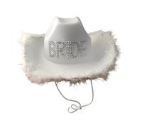 SoWest Women’s Bride to Be White Fluffy Cowboy Hat - Hen Party & Festival Fancy Dress Accessory | Feather Trim Western Cowgirl Hats for Wedding, Bachelorette & Birthday Parties