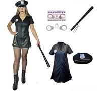 SoWest Women’s Police Costume Set - Ladies Sexy Cop Fancy Dress Outfit with Hat | Police Officer Halloween Cosplay Uniform Bundle for Parties & Themed Events - M