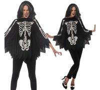 SoWest Women’s Vampire Bat Wings Costume - Skeleton Print Poncho Cape | Gothic Halloween Fancy Dress Outfit for Adults | Black Vampire & Bat Cosplay Cape One Size