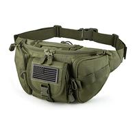 SOWHUP Tactical Fanny Pack,Military Waist Bag Pack with U.S Patch Utility Hip Belt Bumbag for Outdoor Fishing Hiking, Army Green(5 Zipper Pockets), Small, Tactical Fanny Pack