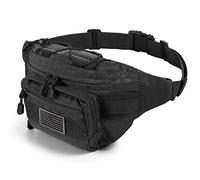 SOWHUP Tactical Fanny Pack,Military Waist Bag Pack with U.S Patch Utility Hip Belt Bumbag for Outdoor Fishing Hiking, Black(4 Zipper Pockets), Small, Tactical Fanny Pack