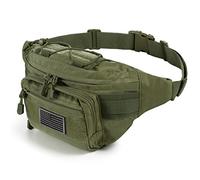 SOWHUP Tactical Fanny Pack,Military Waist Bag Pack with U.S Patch Utility Hip Belt Bumbag for Outdoor Fishing Hiking, Army Green(4 Zipper Pockets), Small, Tactical Fanny Pack