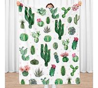 Sowide Cactus Blanket, Green Plant Throw, Warm Soft Lightweight Fuzzy Decor Blankets, White Flannel Cozy Plush for Kids Baby Adults, Bed, Couch, Home, Living Room, Office, 40''x50'', 102x127cm