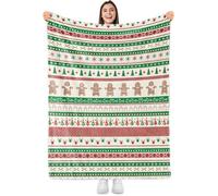 Sowide Christmas Blanket, Green Red Christmas Throw Blanket, Super Soft Flannel Blanket with Gingerbread Man Snowman Xmas Tree Print, Cozy Bedding Fleece Blanket Gift for Couch Bed Nap, 50"x60"