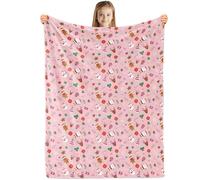 Sowide Christmas Throw Blanket for Girl, Super Soft Pink Flannel Blanket with Cute Reindeer Gingerbread Man Santa Claus Snowmen Xmas Holiday Print, Cozy Bedding Fleece Blanket Gift for Couch, 50"x60"