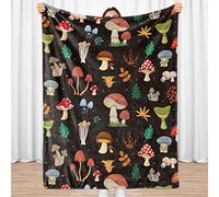 Sowide Mushroom Blanket, Soft Lightweight Mushroom Decor Flannel Blanket, Black Cozy Fuzzy Plush for Adult Couples, 60"x80"