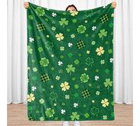 Sowide St Patricks Day Blanket, Green Throw Blanket Shamrock Clover Design, Soft Lightweight Plant Flannel Blanket, Dark Green Leaves Fleece Throws for Adults Teens Sofa Couch Bed Chair, 130x152cm