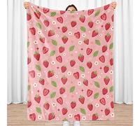 Sowide Strawberry Blanket, Pink Throw Blanket Gifts for Fruit Lovers, Soft Lightweight Red Strawberry Flower Flannel Blanket, Cozy Fleece Bedding Blanket for Kids Girl, Couch, Chair, Bedroom, 50"x60"