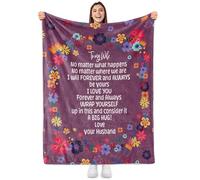 Sowide To My Wife Blanket From Husband, Floral Throw Blanket Gift to Wife, Soft Lightweight Dark Purple Flannel Blanket with Message of Love, Boho Birthday Christmas Anniversary Blanket Gifts, 50"x60"