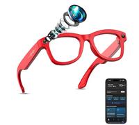 Sowmow AI Smart Glasses with Camera Stabilization - 8MP POV Video Recording, Real-Time AI Translation, Smart Assistant, Dual-Mic Noise Canceling for Travel & Meetings - Anti-Blue Light, Red Frame