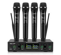 SOWOITIG 4 Wireless Microphone System Wireless Karaoke Micro Mic Set Wireless Microphone Handheld Microphone Dynamic with Receiver for Wedding Party Church Lecture Stage Speeches Conference
